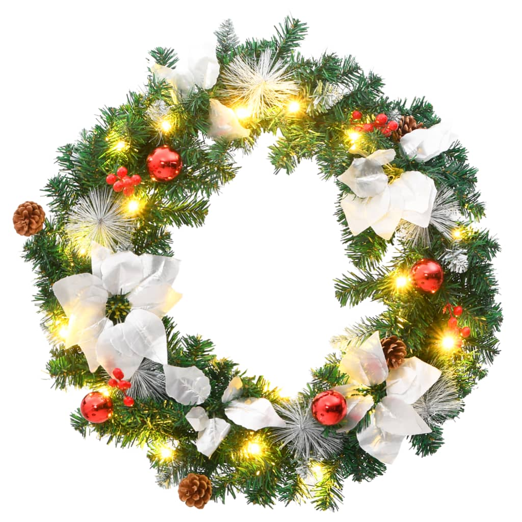 vidaXL Christmas Wreath with LED Lights Green 23.6" PVC