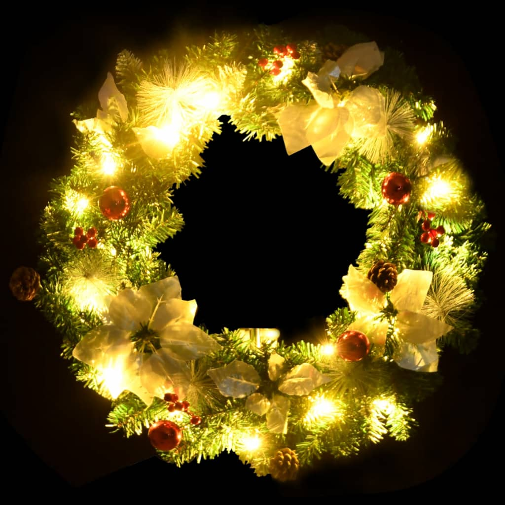 vidaXL Christmas Wreath with LED Lights Green 23.6" PVC