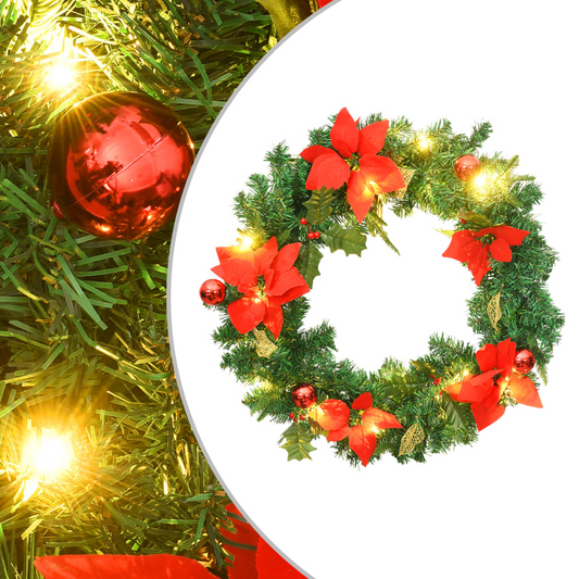 vidaXL Christmas Wreath with LED Lights Green 23.6" PVC