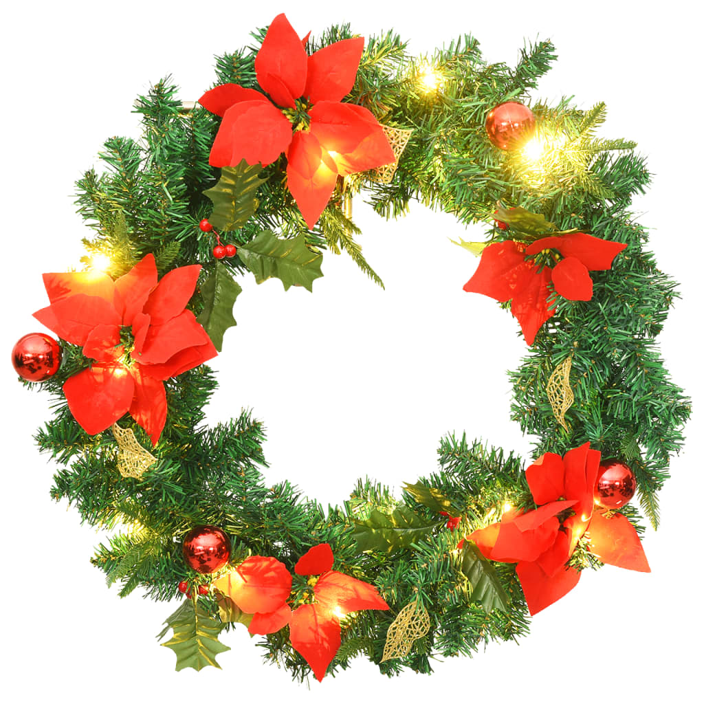 vidaXL Christmas Wreath with LED Lights Green 23.6" PVC