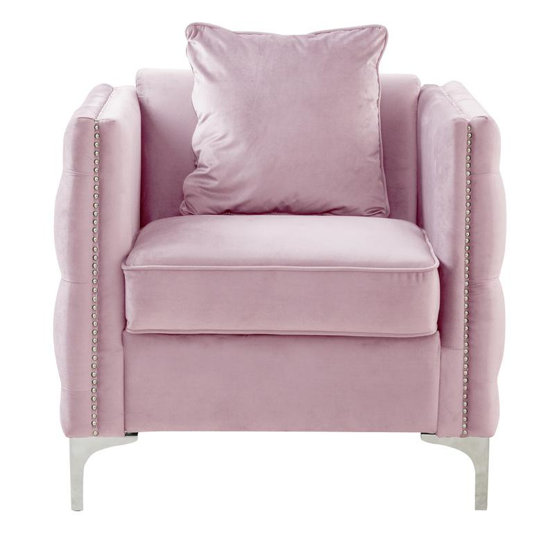 Bayberry Pink Velvet Chair with 1 Pillow