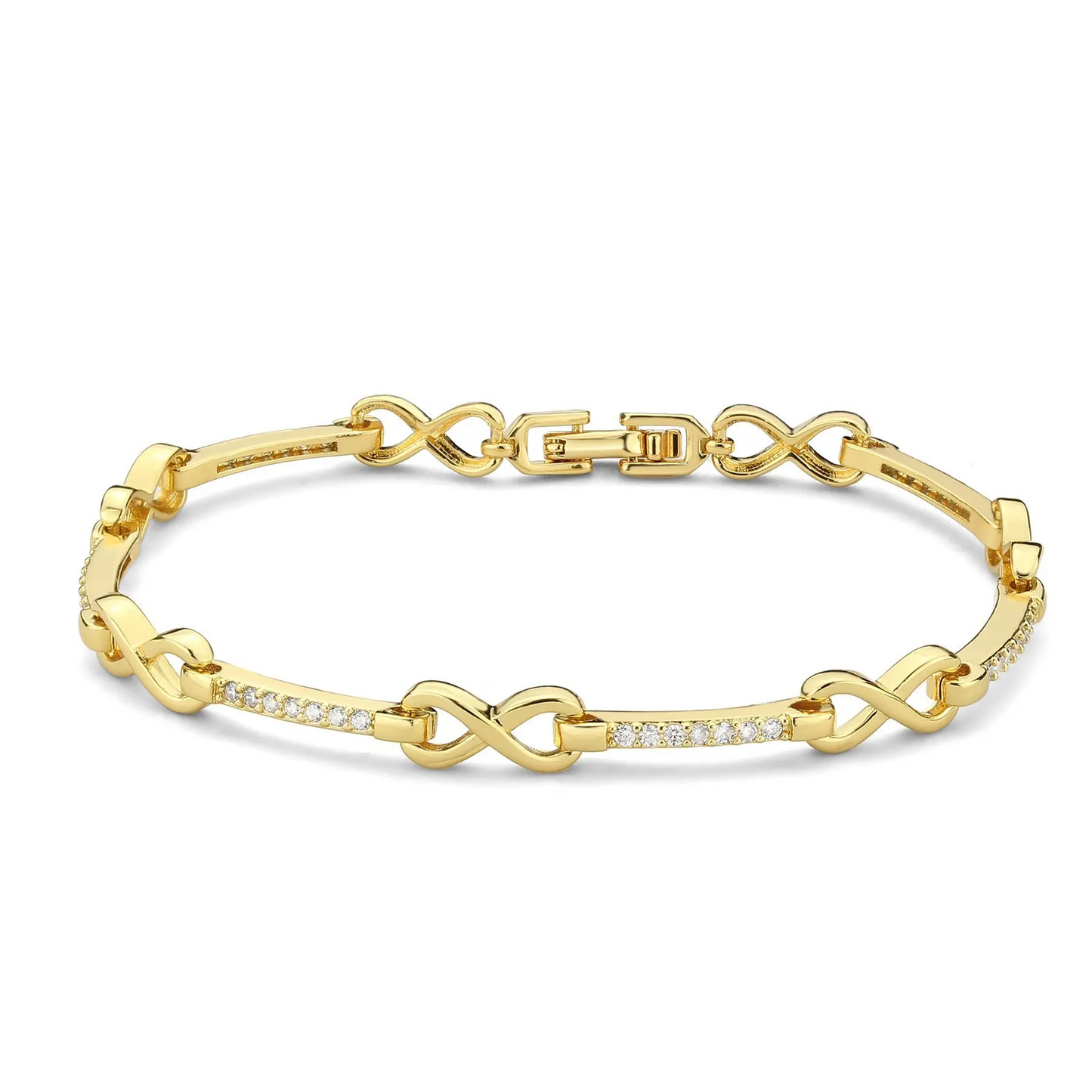 3W1629 - Flash Gold Brass Bracelet with AAA Grade CZ in Clear