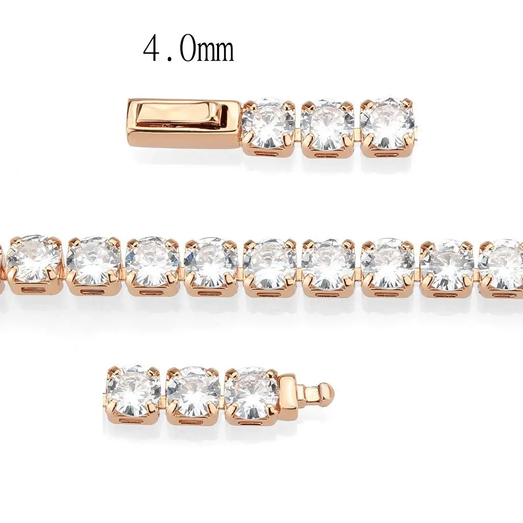 3W1720 - Rose Gold Brass Bracelet with AAA Grade CZ in Clear