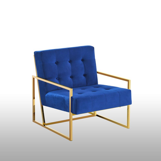 Beethoven 31.5" Velvet Accent Chair in Blue/Gold Plated