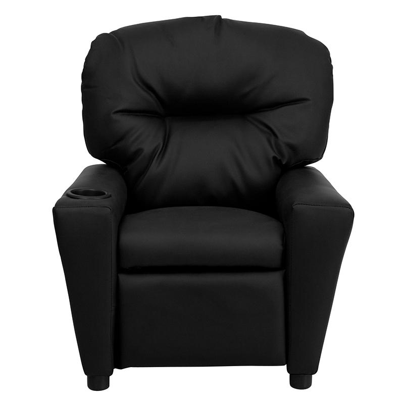 Contemporary Black LeatherSoft Kids Recliner with Cup Holder