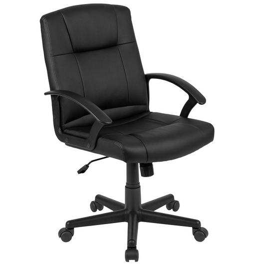 Mid-Back Black LeatherSoft-Padded Task Office Chair with Arms, BIFMA Certified