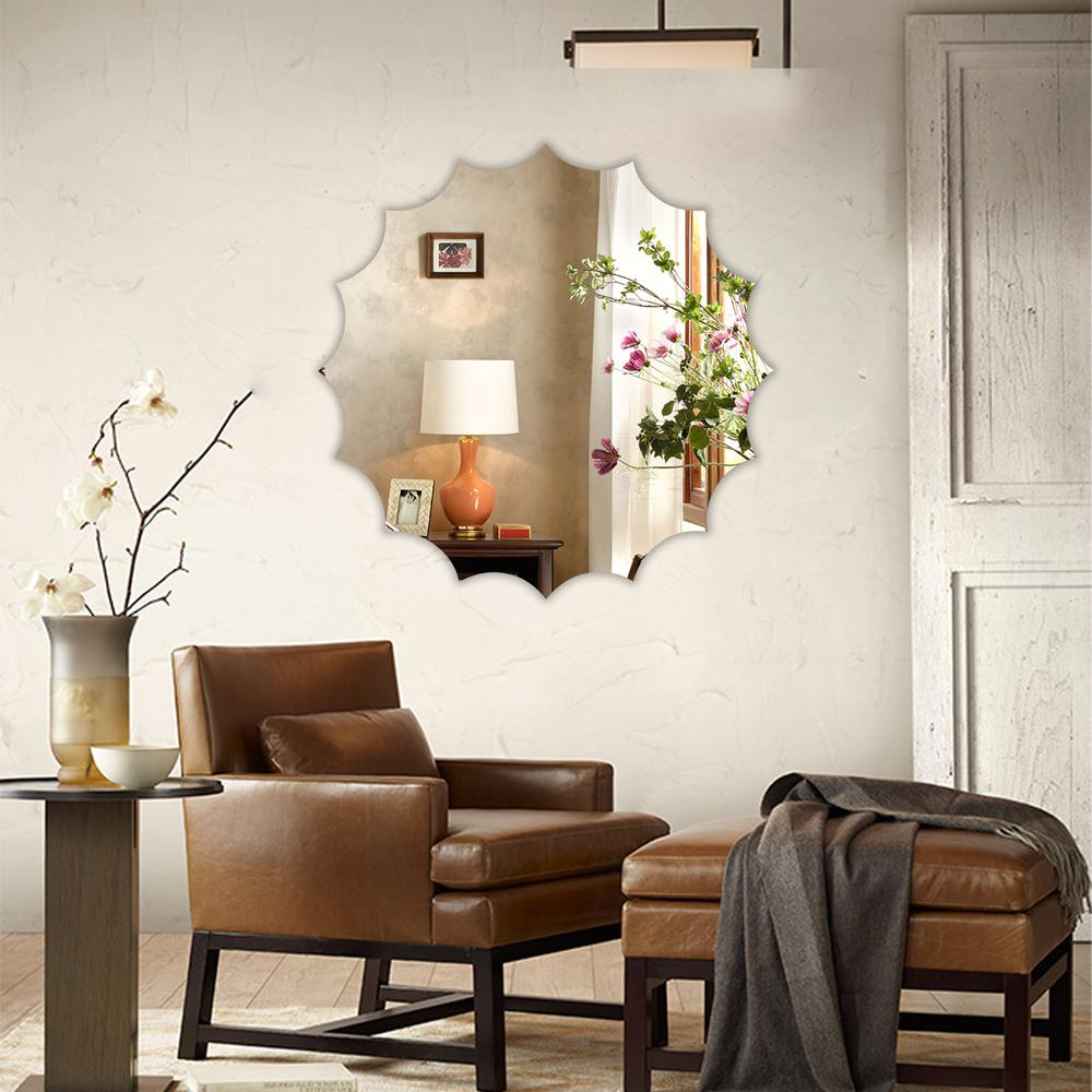 CHLOE's Reflection Vertical Hanging Sun Shaped Frameless Wall Mirror 32" Height