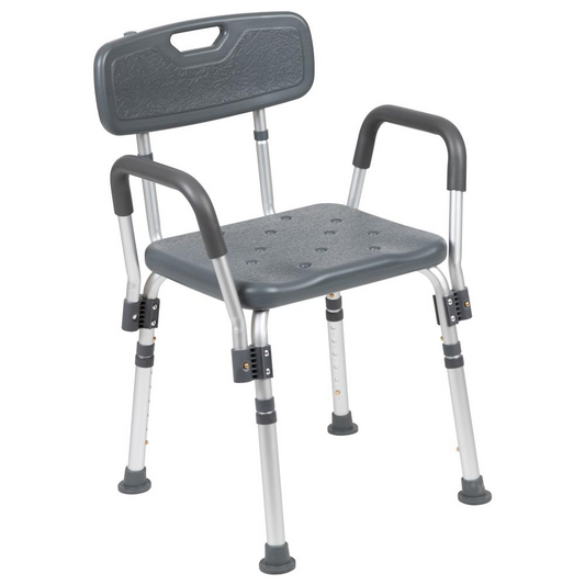 300 Lb. Capacity Adjustable Gray Bath, Shower Chair with Quick Release Back