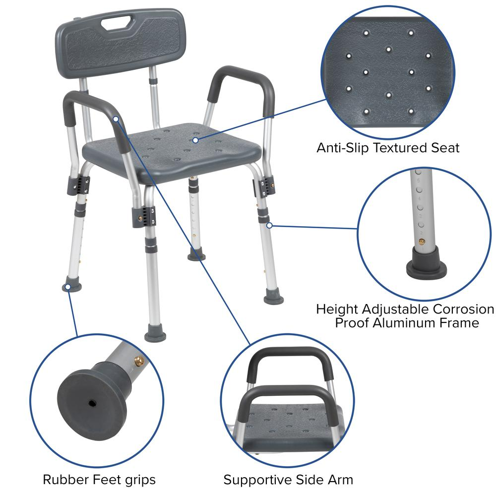 300 Lb. Capacity Adjustable Gray Bath, Shower Chair with Quick Release Back