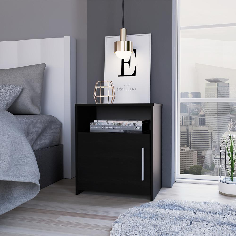 Nightstand, Single Door Cabinet, Metal Handle, One Shelf, Superior Top