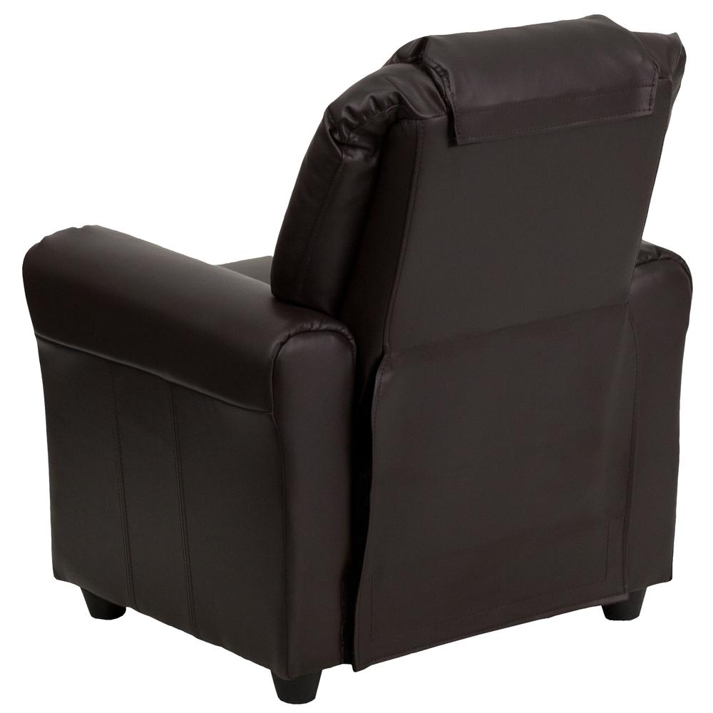 Contemporary Brown LeatherSoft Kids Recliner with Cup Holder and Headrest