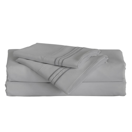 Furinno Angeland Vienne 4-Piece Microfiber Bed Sheet Set, California King, Grey