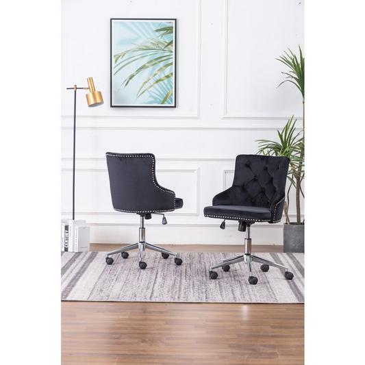 Tufted Velvet Upholstered Office Chair in Black - Single