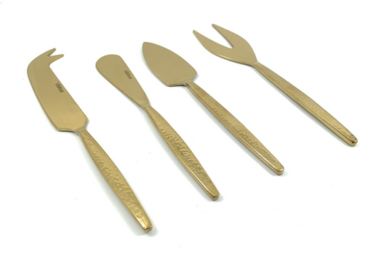 Golden Cheese knives set of 4 Stainless Steel Hammered