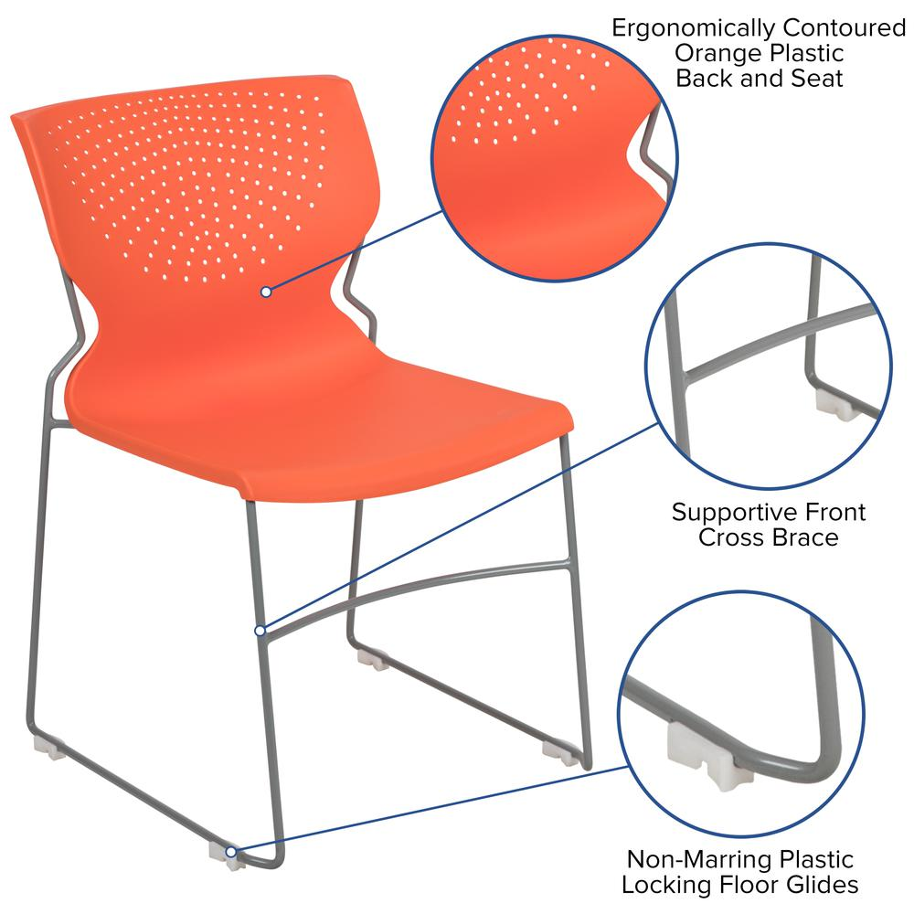 HERCULES Series 661 lb. Capacity Orange Full Back Stack Chair with Gray Powder Coated Frame