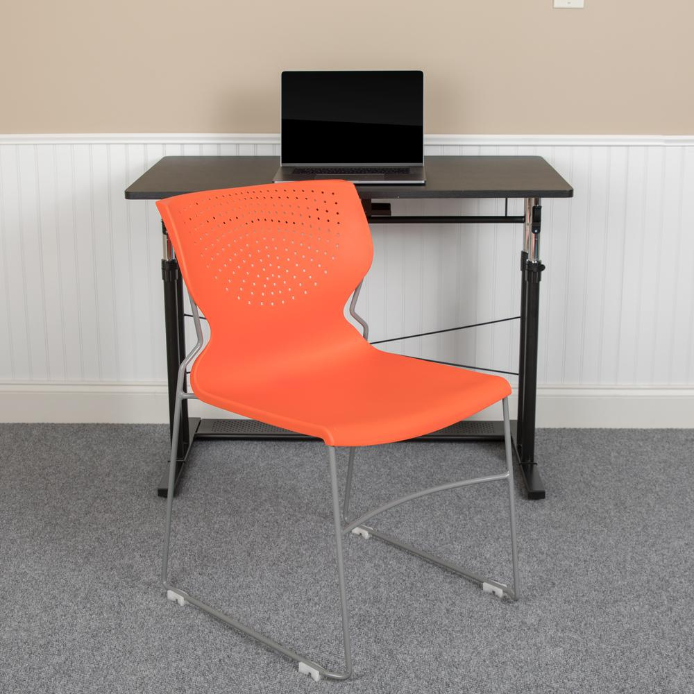 HERCULES Series 661 lb. Capacity Orange Full Back Stack Chair with Gray Powder Coated Frame