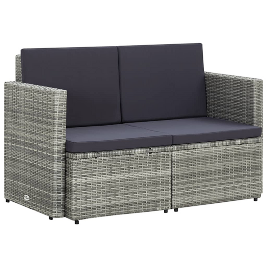 vidaXL 2 Seater Patio Sofa with Cushions Gray Poly Rattan