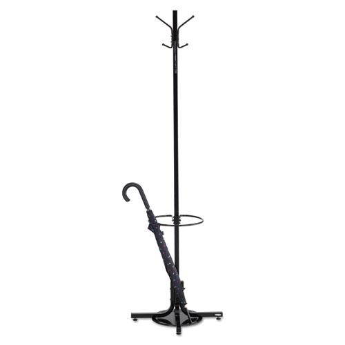 Safco Umbrella Stand Coat Rack - 4 Hooks - 40 lb (18.14 kg) Capacity - for Multipurpose - Steel - Black - 1 Each