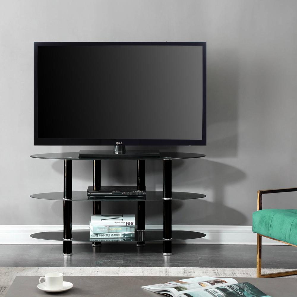 Neo Oval Tempered Glass TV Stand for 40-inch TV in Black