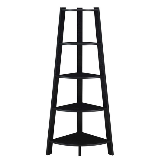 Newport 5 Tier Wide Corner Bookcase, Black