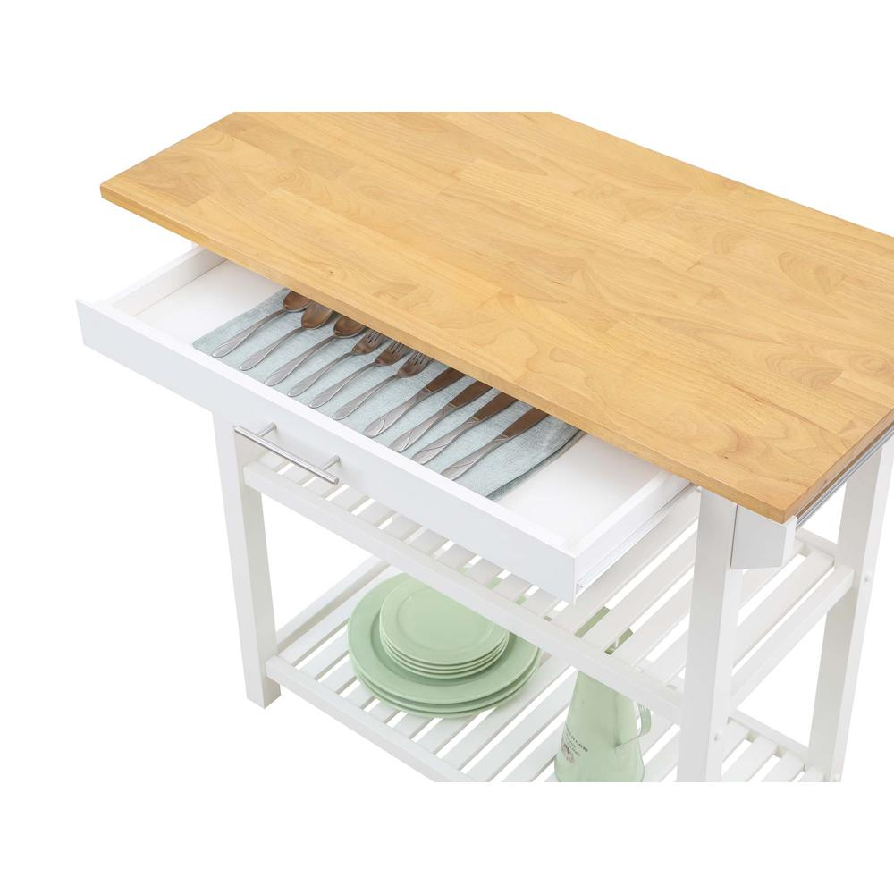 3 Tier Butcher Block Kitchen Prep Island with Drawer, Butcher Block/White