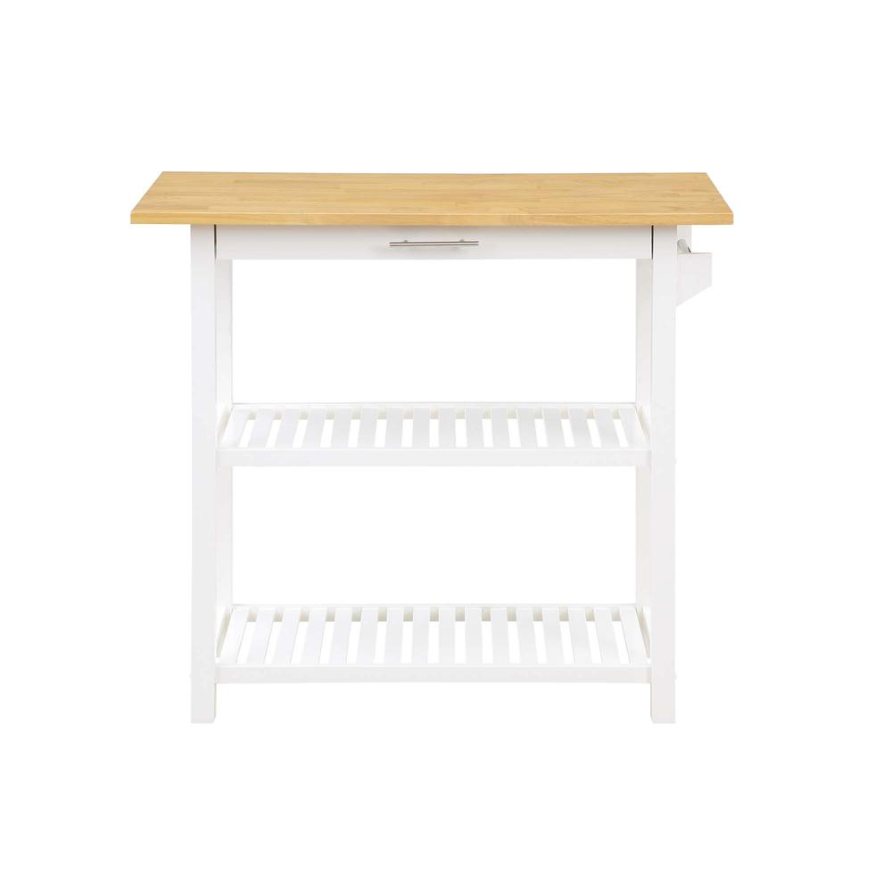 3 Tier Butcher Block Kitchen Prep Island with Drawer, Butcher Block/White