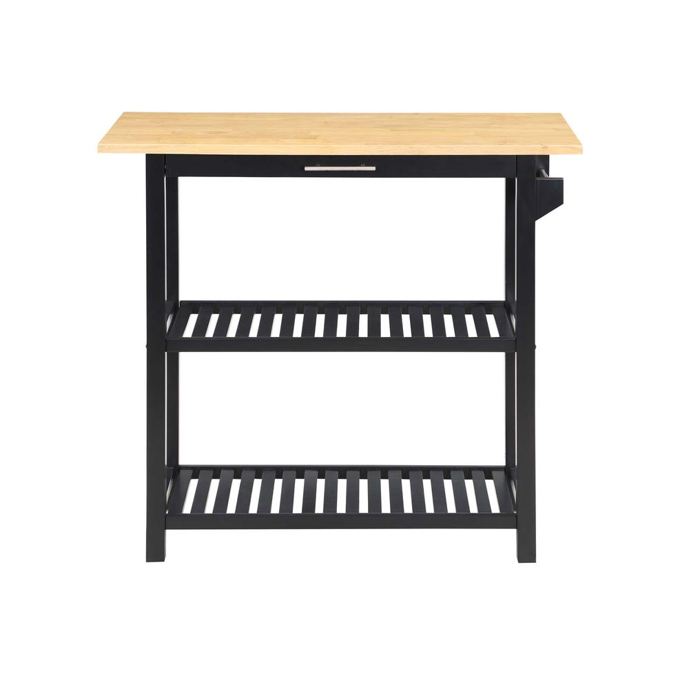 3 Tier Butcher Block Kitchen Prep Island with Drawer, Butcher Block/Black