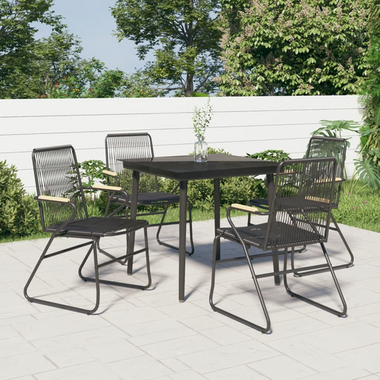 vidaXL 5 Piece Patio Dining Set Black PVC Rattan