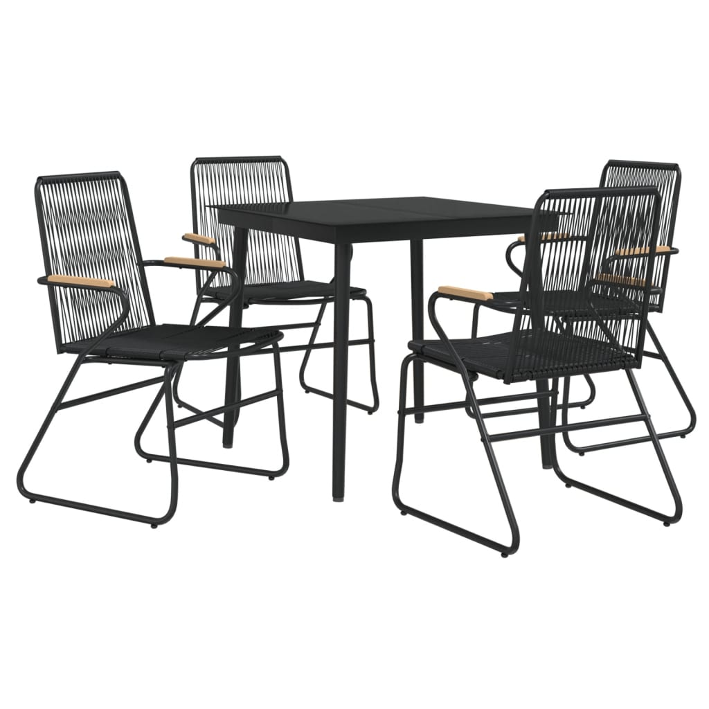 vidaXL 5 Piece Patio Dining Set Black PVC Rattan