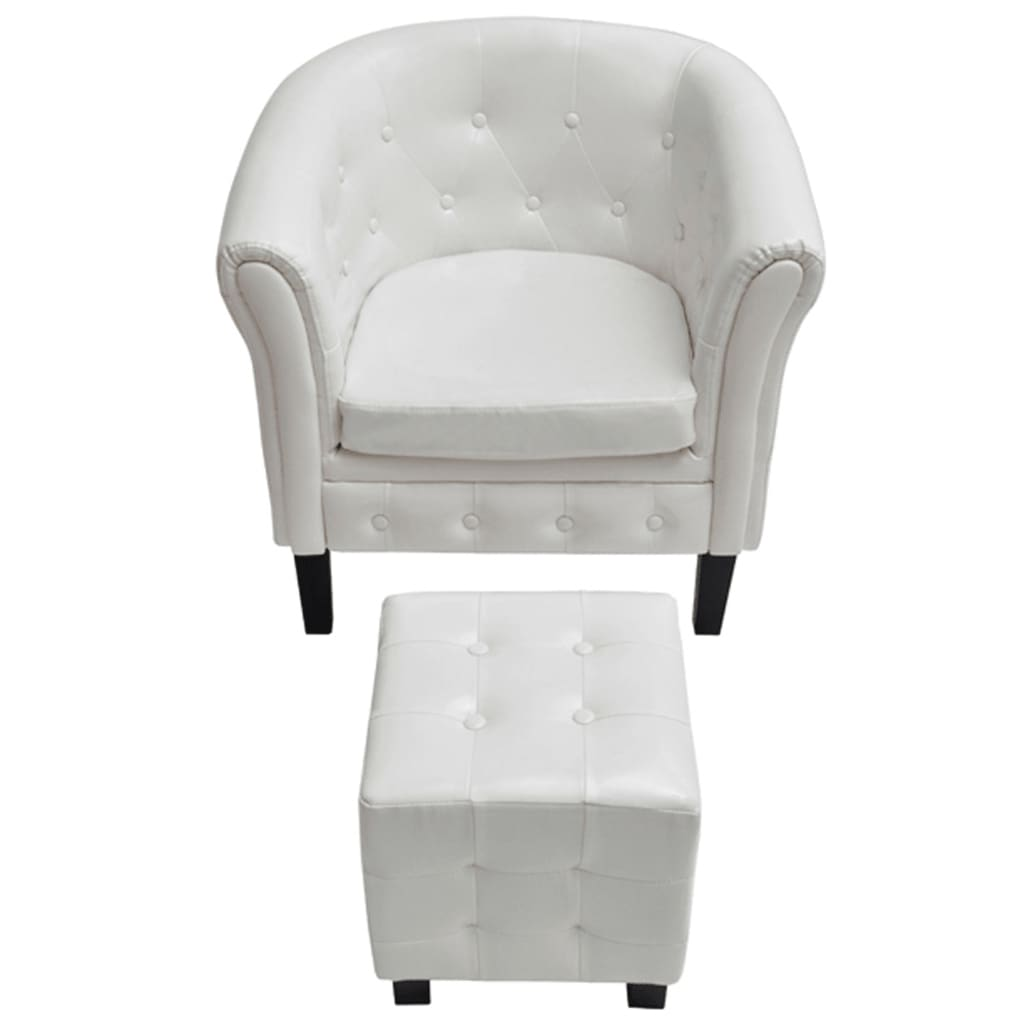 Tub Chair with Footstool White Faux Leather