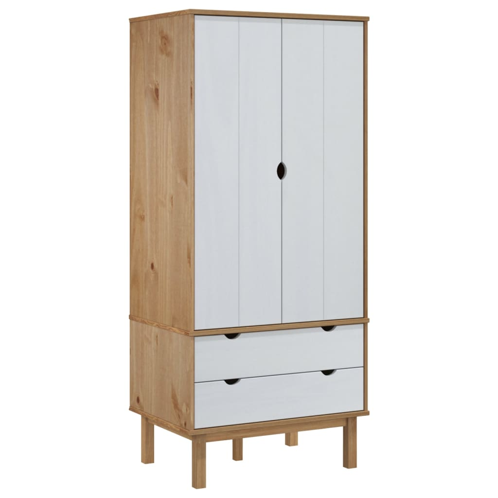 Wardrobe OTTA Brown and White 30.1"x20.9"x67.7" Solid Wood Pine