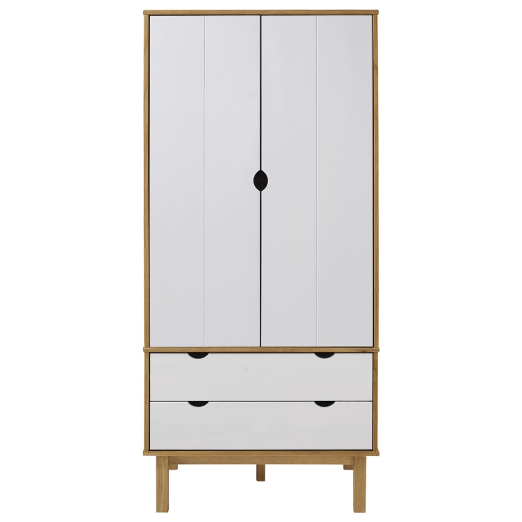 Wardrobe OTTA Brown and White 30.1"x20.9"x67.7" Solid Wood Pine