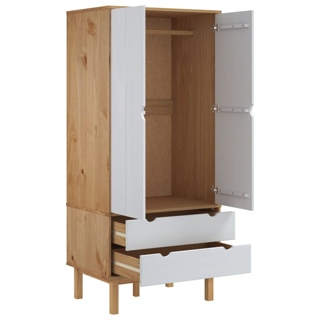 Wardrobe OTTA Brown and White 30.1"x20.9"x67.7" Solid Wood Pine