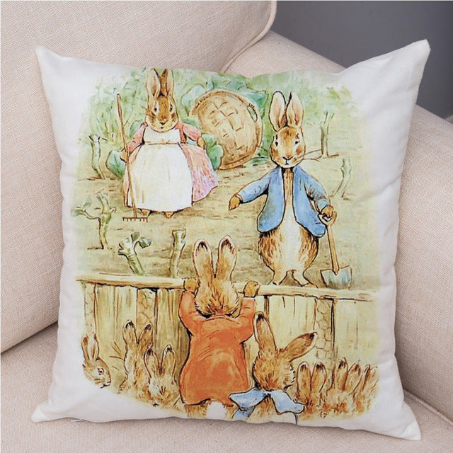 Cartoon Rabbit Peach Skin Fabric Pillow Cover