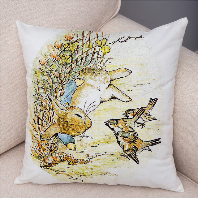 Cartoon Rabbit Peach Skin Fabric Pillow Cover