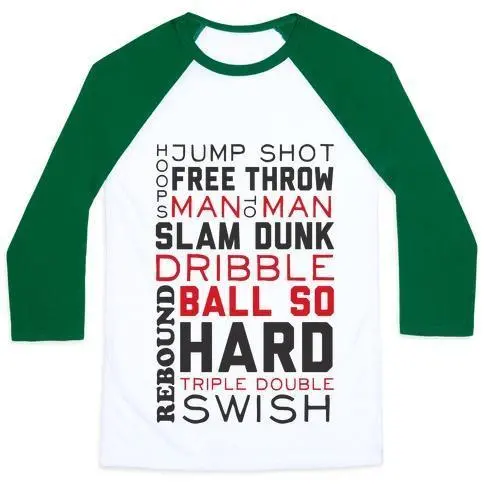 BASKETBALL TYPOGRAPHIC (RED AND BLACK) UNISEX CLASSIC BASEBALL TEE