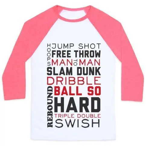 BASKETBALL TYPOGRAPHIC (RED AND BLACK) UNISEX CLASSIC BASEBALL TEE