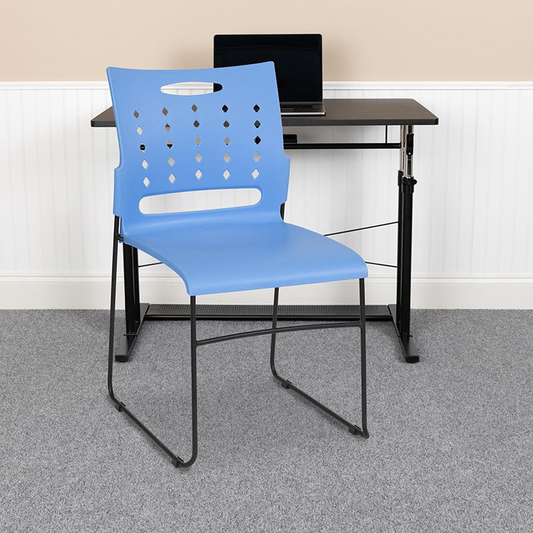 HERCULES Series 881 lb. Capacity Blue Sled Base Stack Chair with Air-Vent Back