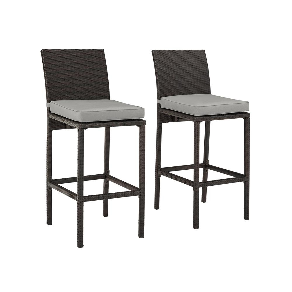 Palm Harbor 2Pc Outdoor Wicker Bar Stool Set Gray/Brown - 2 Bar Height Bar Stools