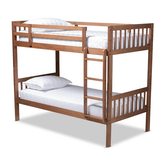 Jude Modern and Contemporary Walnut Brown Finished Wood Twin Size Bunk Bed