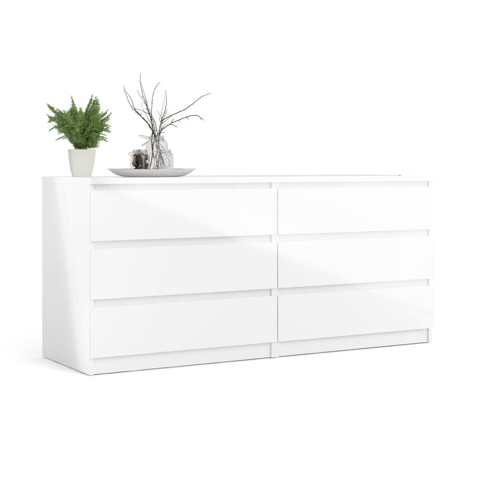 6 Drawer Double Dresser White High Gloss