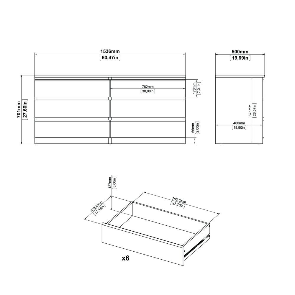 6 Drawer Double Dresser White High Gloss