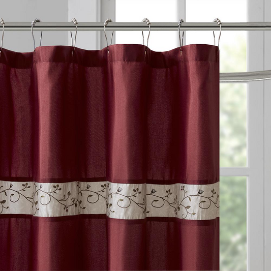 Faux Silk Embroidered Floral Shower Curtain