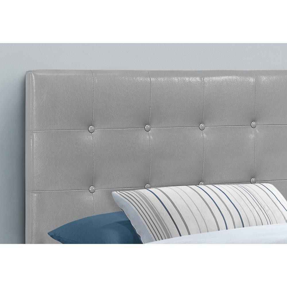 Bed - Twin Size In Grey Leather-Look Headboard Only