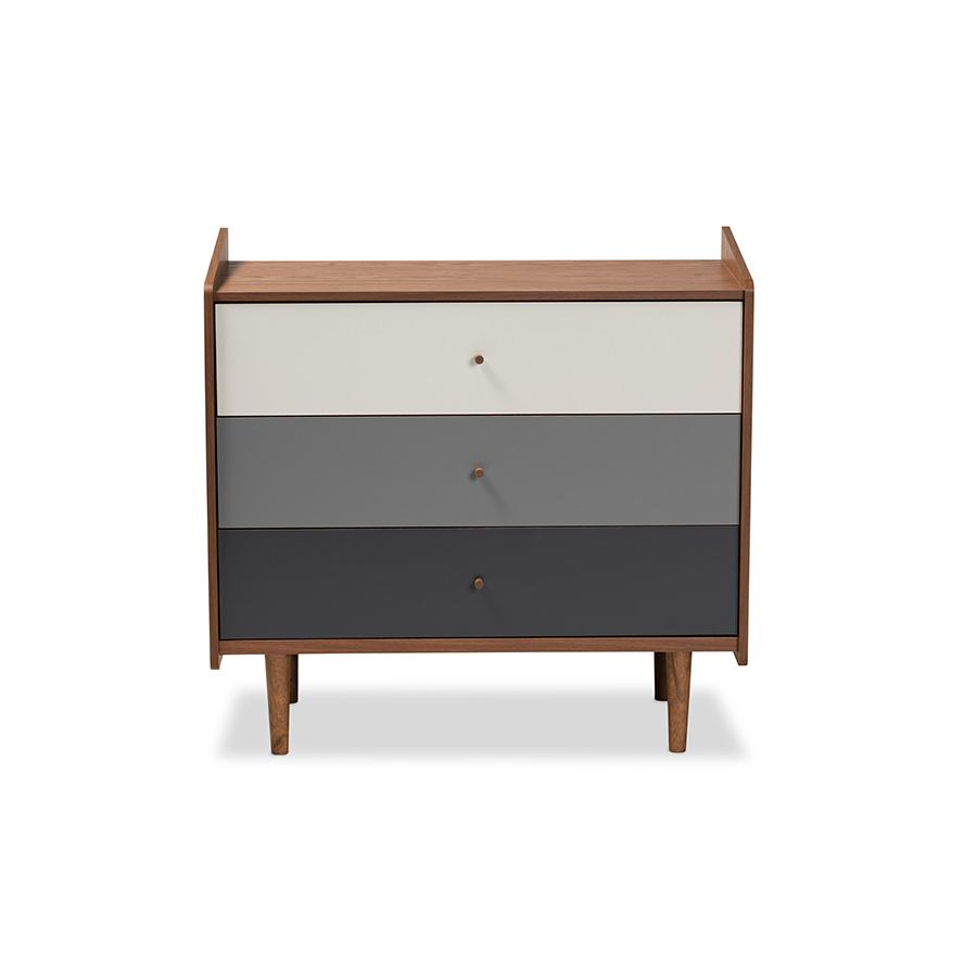 Multicolor Walnut Brown and Grey Gradient Finished Wood 3-Drawer Chest