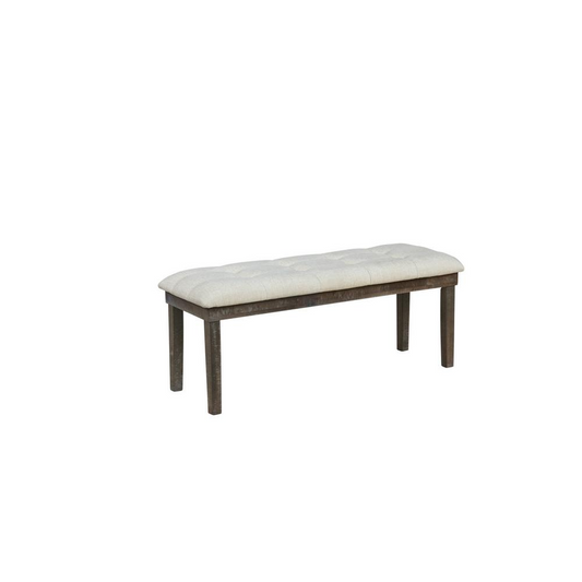 Classic Upholstered Dining Bench Tufted in Linen Fabric, Beige