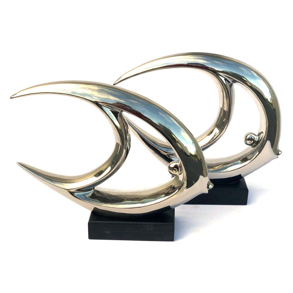 Mirrored Chrome Fish Set of 2 on Bases