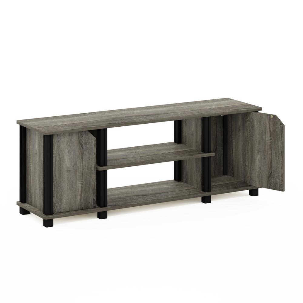 Furinno Simplistic TV Stand with Shelves and Storage, French Oak/Black