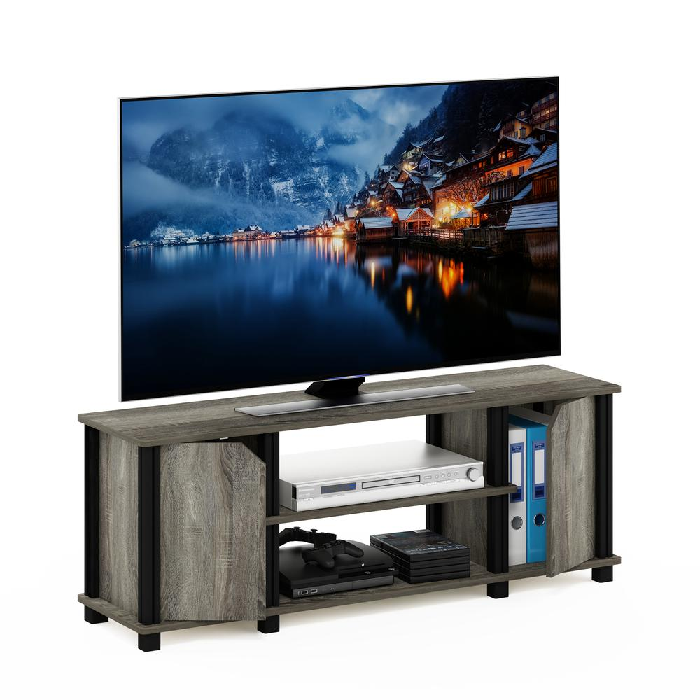 Furinno Simplistic TV Stand with Shelves and Storage, French Oak/Black