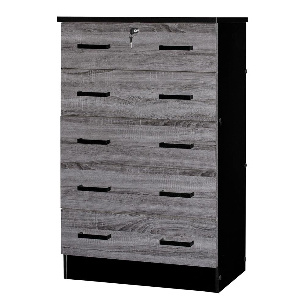 Cindy 5 Drawer Chest Wooden Dresser with Lock in Ebony